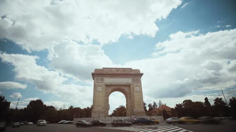Time Lapse shot of the Arcul de Triumf in Bucharest, Romania Stock Footage 66248696