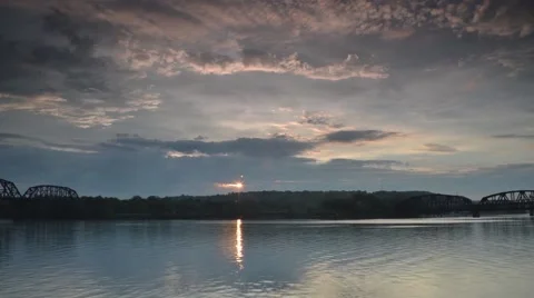 Time Lapse shot of Beaver River from Bridgewater, PA at sunrise Stock Footage 58017090