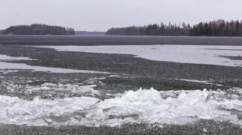 Time-lapse shot of broken ice floes moving at a melting lake in springtime Stock Footage 67991806