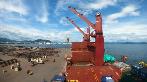Time lapse shot of cargo loading &amp; unloading at berth, Hatsu, Japan Stock Footage 115819881
