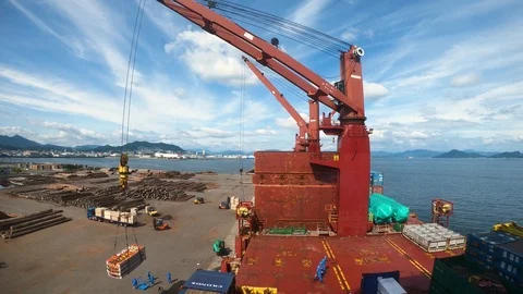 Time lapse shot of cargo loading &amp; unloading at berth, Hatsu, Japan Stock Footage 115819908