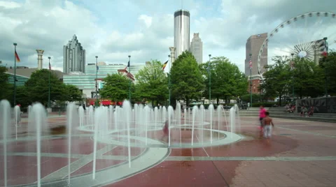 Time lapse shot of Centennial Olympic Park on a sunny afternoon. Stock Footage 62627098