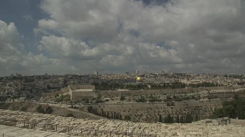Time-lapse shot of clouds passing over Old City in Jerusalem, Israel Stock Footage 86759393