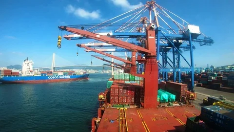 Time lapse shot of container vessel operations, Busan, South Korea Stock Footage 115819819