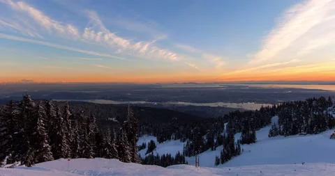 Time Lapse Shot Of Green Trees In Forest Over Snowy Sloppy Landscape, People Stock Footage 160319926