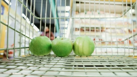 Time-lapse shot from the grocery cart in the supermarket, the purchase of Stock Footage