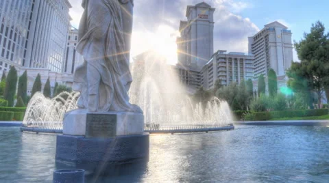 Time-lapse shot of headless statue in front of Caesar's Palace in Las Vegas with Stock Footage 52324086