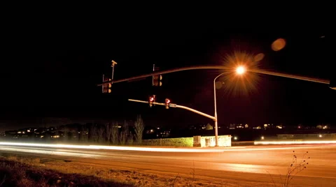 Time-lapse shot of the intersection at Cedar Pass Drive, Utah at night Stock Footage 52327756