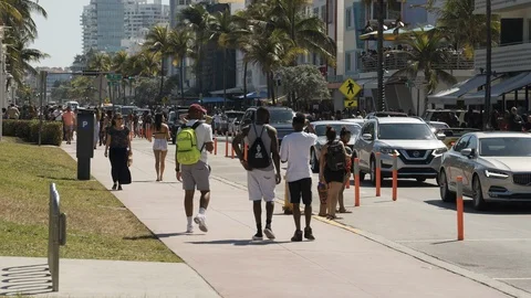 Time lapse shot of Miami Beach, busy Ocean Dr - Miami, Florida Stock Footage