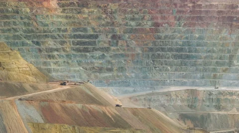 Time-lapse shot of mining trucks in giant open pit mine in New Mexico, USA Stock Footage 56942084