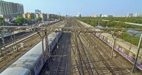 Time lapse shot of the moving Indian suburban (local) trains, Mumbai, India Stock Footage 85956865