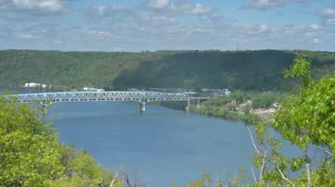 Time Lapse Shot overlooking a bridge on the Ohio River Stock Footage 58017446