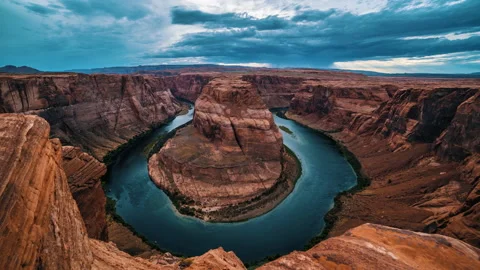 A time lapse shot of river flowing in the canyon, place called Horseshoe bend Stock Footage 236375097