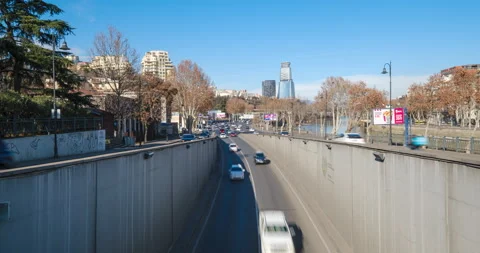 Time lapse shot of road traffic at right bank of the Kura River. Stock-Footage 169384734
