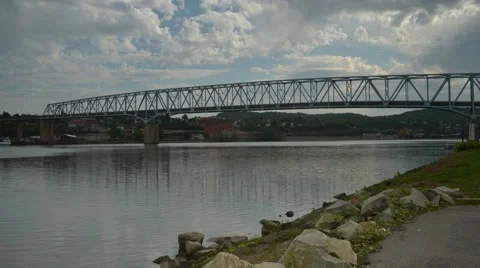 Time Lapse Shot of Rochester-Monaca Bridge from down at the River Stock Footage 58253085