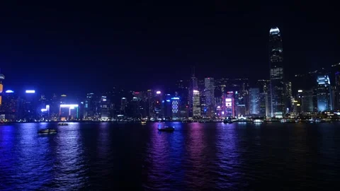 Time lapse shot of Symphony of Lights show at Victoria Harbour Stock Footage 327568680