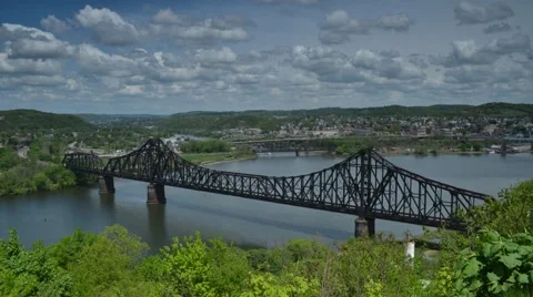 Time Lapse Shot of Train Bridge Looking back toward Rochester, PA Stock Footage 58011449