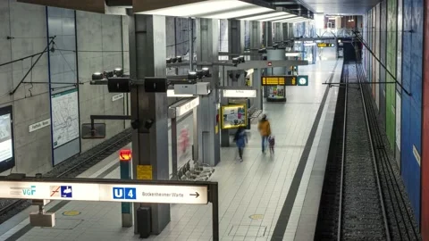 Time-Lapse Shot Of An Underground Metro Station In Messe, Frankfurt Stock Footage 142207485