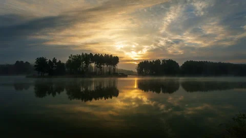 Time lapse showing moving fogs over the lagoon, Stock Footage 249601216