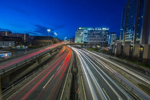 A time lapse showing traffic trails in Glasgow Video stock 90754373