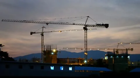 Time lapse silhouette crane building and dusk time Stock Footage 21302562