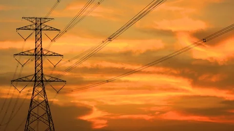 Time lapse silhouette of high voltage electrical pole structure Stock Footage 118837591