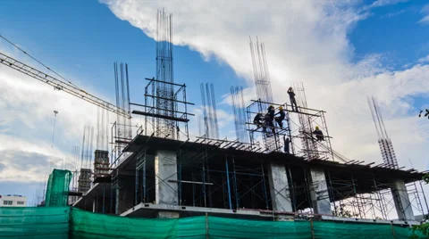 Time lapse silhouette labor working in construction site (zoom out) Vidéo 32185884