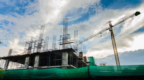 Time lapse silhouette labor working in construction site Stock Footage 32186253