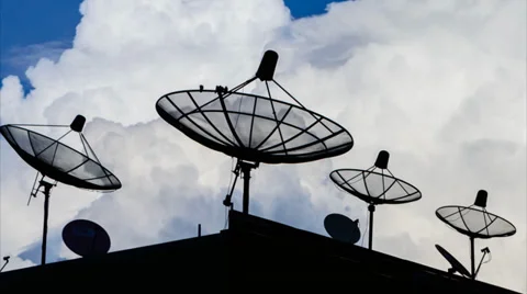 Time Lapse Silhouette Satellite Dish And Sky Background Stock Footage 32327091