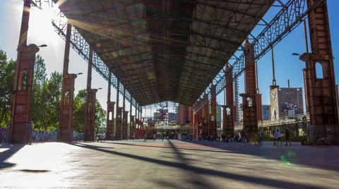Time lapse of a skate park set into a former factory 스톡 동영상 58931319
