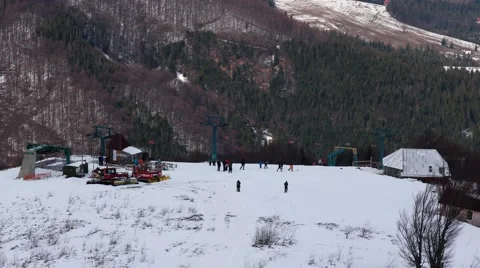 Time Lapse. Ski Lift is Transporting People to the Top of the Ski Hill Stock Footage 61014301
