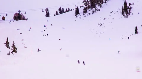 Time Lapse - Skiers Skiing Down the Slope at Ski Resort Video stock 66861923