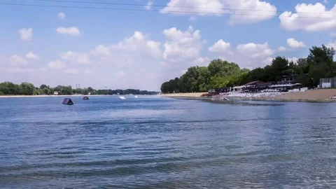 Time lapse skiing on the lake Stock Footage 78744123