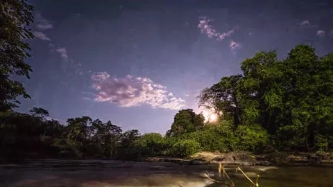 TIME LAPSE Sky, river, trees and moom Video stock 149058022