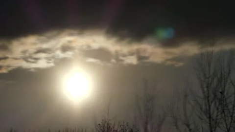 Time lapse sky - sun, sunbeams, few clouds, treetops silhouettes - sky backgound Stock Footage 151902425