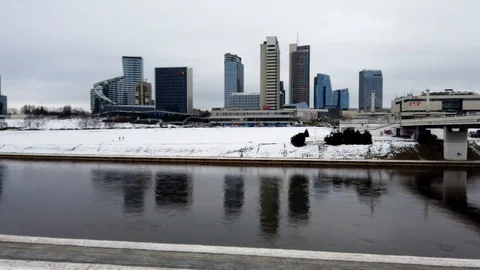 Time lapse of the skyline from across the river in Vilnius, Lithuania Stock Footage 108736995