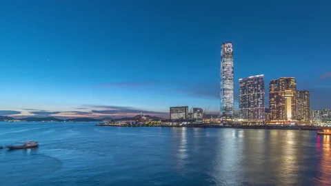 Time lapse of skyline and harbor of Hong Kong city Stock Footage 157526454