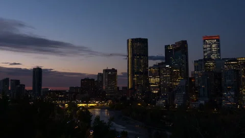 Time Lapse of Skyline of Calgary Alberta Canada at Sunrise Stock Footage 291487146