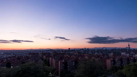 Time lapse skyline Madrid sunset Parque del Tio Pio Stock Footage 140382693