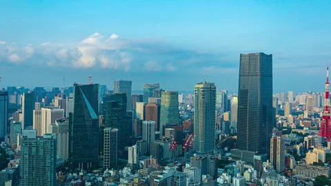Time-Lapse Of Skyline With The Tokyo Tower, Tokyo, Japan Stock Footage 253514083
