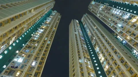 Time lapse of skyscraper to the sky at night Stock Footage 66198785