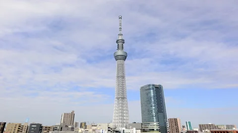 Time Lapse of Skytree Tower in Tokyo Japan Stock Footage