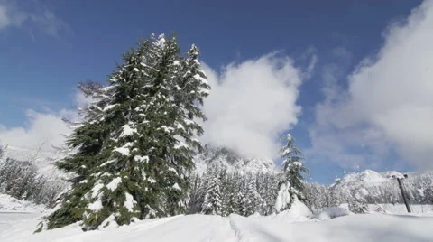 Time Lapse Snoqualmie Mountain Snow Clouds Tree Stock Footage