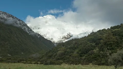 Time-lapse of the snow and ice covered peaks in Mount Cook NP, New Zealand. Stock Footage 148058962