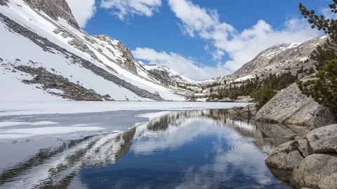 Time-lapse of Snow Covered Mountain and Ice Covered Lake with Reflection Vídeo Stock 93339999