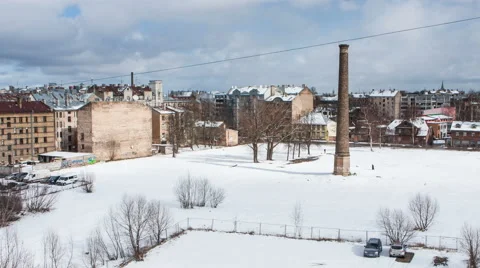 A time lapse of a snowstorm hitting Riga, Latvia Stock Footage 40841939