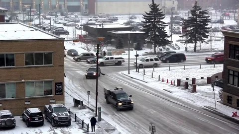Time Lapse Of A Snowy Urban Intersection Stock Footage 72443139