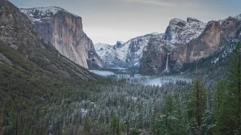 Time Lapse Of A Snowy Winter Landscape In Yosemite National Park Stock Footage 229518499