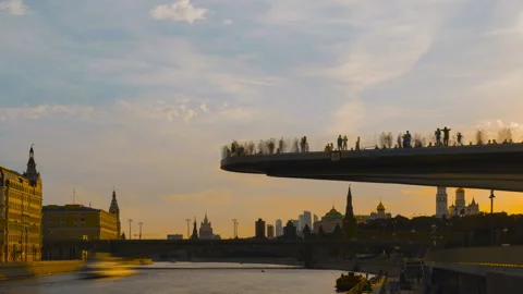 Time lapse, Soaring bridge with people, view at Kremlin, Russia Stock Footage 220189727