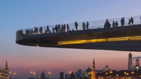 Time lapse, Soaring bridge with people, view at Kremlin, Russia Stock Footage 220189807